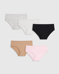 Girls Organic Cotton Hipster Solid 5-Pack - 6 / Neutral/Pink Multi Pack