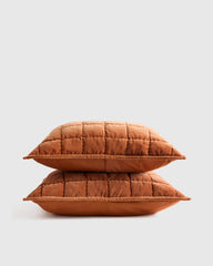 Cotton Velvet Box Quilted Sham Set - Standard / Terracotta