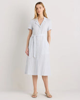 100% European Linen Button Front Dress - XS / Sky Blue Mariner Stripe