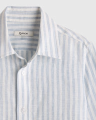 100% European Linen Long Sleeve Shirt - 2T / Sky Blue Mariner Stripe