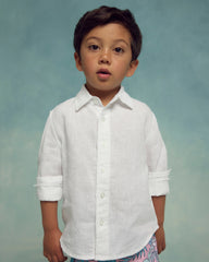 100% European Linen Long Sleeve Shirt - 2T / Sky Blue Mariner Stripe