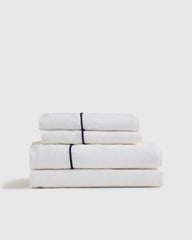European Linen Piped Sheet Set - Twin / White/Cherry