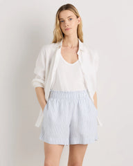 100% European Linen High Waisted Shorts - XS / Sky Blue Mariner Stripe