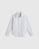 100% European Linen Long Sleeve Shirt - 2T / Sky Blue Mariner Stripe