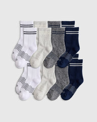 Kids Organic Cotton Quarter Crew Socks 8-Pack - S / White