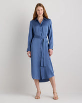 Washable Stretch Silk Maxi Shirt Dress - XS / Moonstone Blue