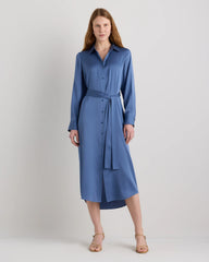 Washable Stretch Silk Maxi Shirt Dress - XS / Moonstone Blue