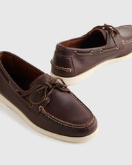 Water Resistant Leather Boat Shoe - 7 / Brunette