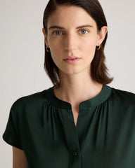 Washable Stretch Silk Dolman Sleeve Blouse - XS / Forest Green