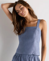 100% European Linen Fitted Tank - XS / Moonstone Blue