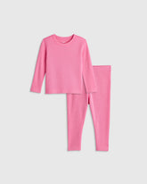 100% Merino Wool All-Season Base Layer Long Sleeve and Legging Set - 18-24M / Bright Blush