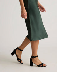 Italian Leather Crisscross Block Heel Sandal - 5 / Black Suede