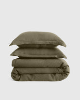 European Linen Double Flange Duvet Cover Set - Twin / Dusty Olive