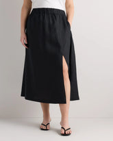 100% European Linen Maxi Skirt - 1X / Black