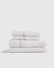 European Linen Piped Sheet Set - Twin / White/Cherry