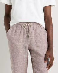 100% European Linen Drawstring Beach Pants - XS / Taupe Brown Chambray