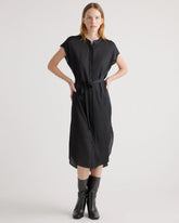 Washable Stretch Silk Midi Shirt Dress - XS / Black