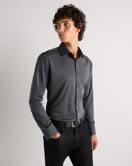Commuter Stretch Pique Long Sleeve Button Down - XS / Dark Coal