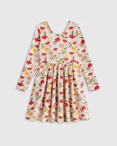 Organic Cotton Long Sleeve Skater Dress - 6 / Red Poppy Garden