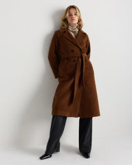 Camel Hair Double-Breasted Long Wrap Coat - XS / Vicuna