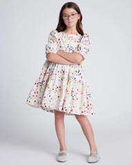 100% Cotton Poplin Puff Sleeve Dress - 12 / Confetti Dot