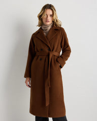 Camel Hair Double-Breasted Long Wrap Coat - XS / Vicuna
