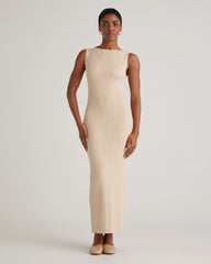 Cotton Cashmere Ribbed Sleeveless Midi Dress - XS / Heather Oatmeal