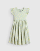 Organic Cotton Sleeveless Ruffle Dress - 6 / Aqua Daisy