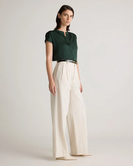 Washable Stretch Silk Dolman Sleeve Blouse - XS / Forest Green