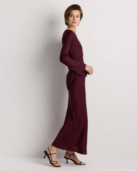 Washable Stretch Silk Long Sleeve Maxi Dress - XS / Wine Tasting Red