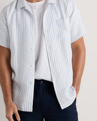 100% European Linen Camp Shirt - XS / Sky Blue Mariner Stripe