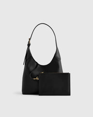 Full-Grain Leather Small Shoulder Bag - One Size / Black