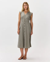 Vintage Wash Tencel Button Front Midi Dress - XS / Olive