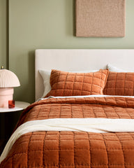 Cotton Velvet Box Quilted Sham Set - Standard / Terracotta