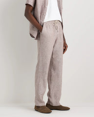 100% European Linen Drawstring Beach Pants - XS / Taupe Brown Chambray
