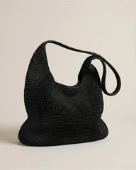 Hand Crochet Hobo Shoulder Bag - One Size / Black