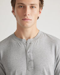 Cotton Modal Short Sleeve Henley Tee - S / Heather Grey