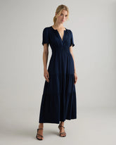 Washable Stretch Silk Tiered Maxi Dress - XS / Navy