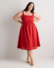 100% European Linen Fit & Flare Midi Dress - 1X / Chile