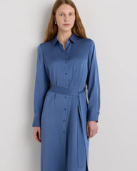 Washable Stretch Silk Maxi Shirt Dress - XS / Moonstone Blue