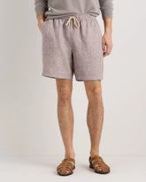 100% European Linen Drawstring Beach Shorts - 7" - XS / Taupe Brown Chambray