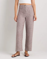 100% European Linen Patch Pocket Wide Leg Pants - 0 / Taupe Brown Chambray