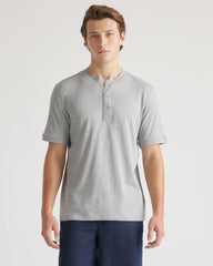 Cotton Modal Short Sleeve Henley Tee - S / Heather Grey