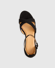 Italian Leather Crisscross Block Heel Sandal - 5 / Black Suede