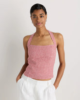 100% European Linen Halter Top - XS / Red Classic Mini Gingham