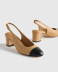 Italian Leather 65mm Cap Toe Slingback - 5 / Cashew