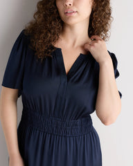 Washable Stretch Silk Tiered Maxi Dress - 1X / Navy
