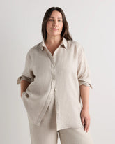 100% European Linen Long Sleeve Shirt - 1X / Flax