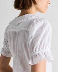 Embroidered Cotton Ruffle Collar Short Sleeve Blouse - XS / Classic White