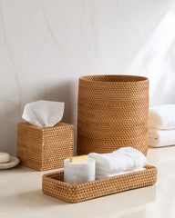 Handwoven Rattan Bathroom Accessories Set - One Size / Natural
